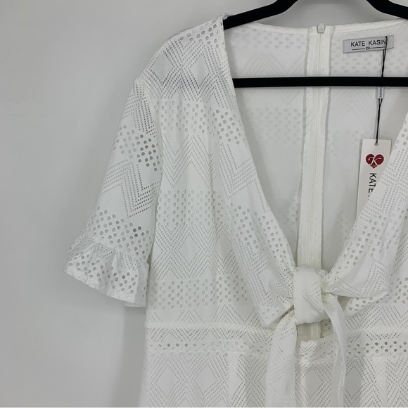 Kate Kasin womens 2XL dress White Ruffles Tie Cutout Asymmetrical NEW - Picture 4 of 11